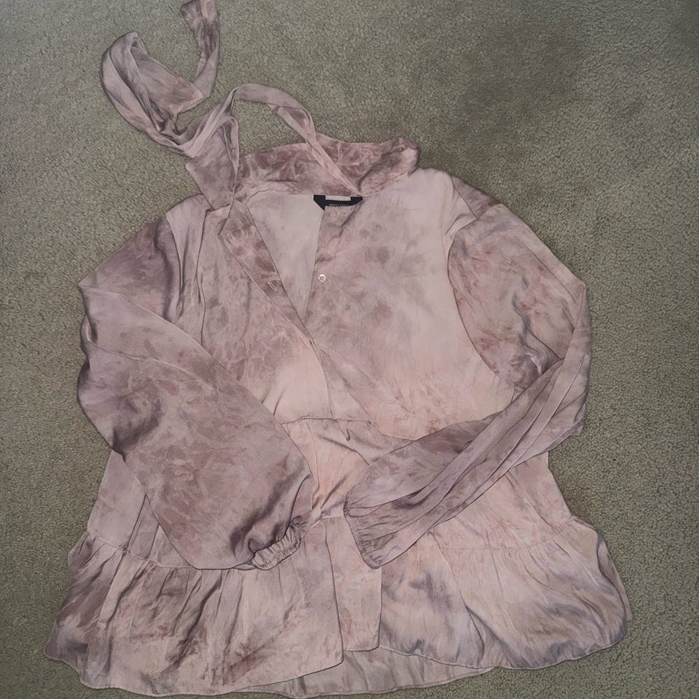 Simply Vera Vera Wang Light Mauve Tie-Dye V-Neck Peplum Blouse